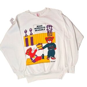 B.J. Frog 1986 Willy Bears Colorful Workout Sweatshirt Size Medium Made In USA